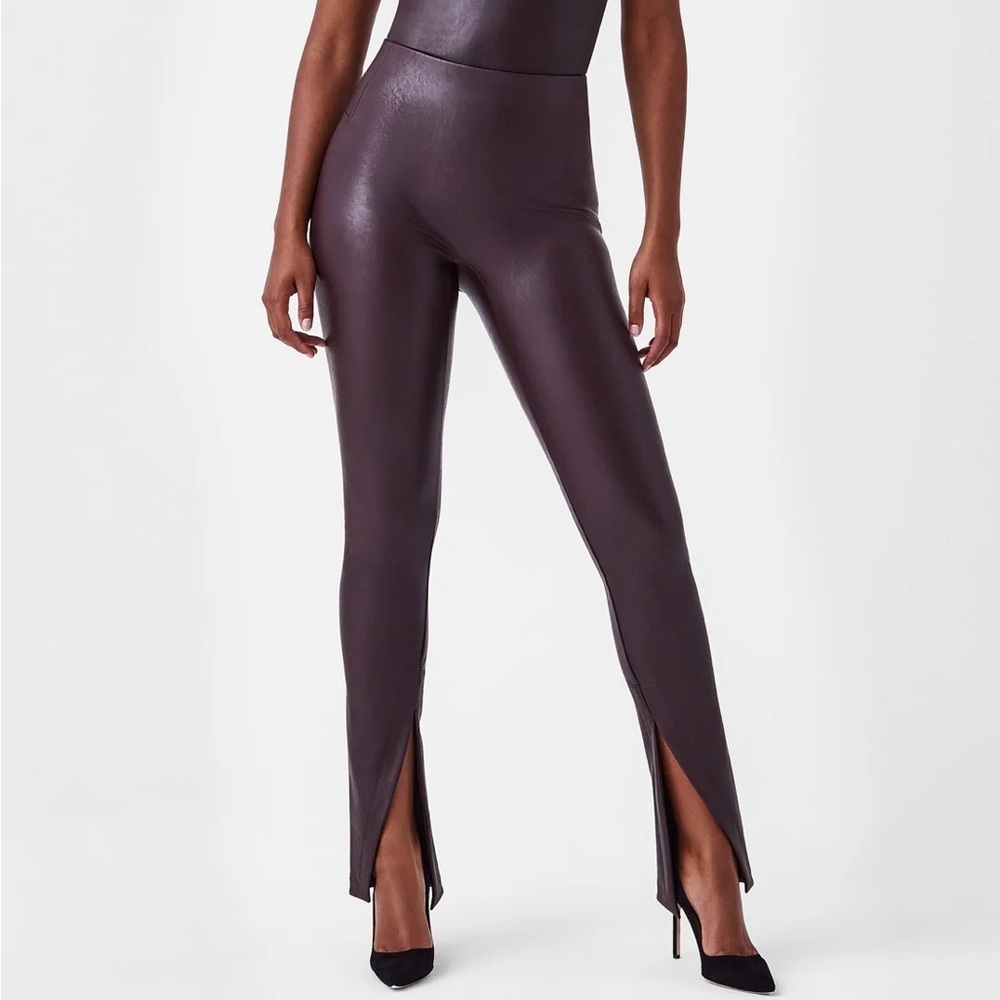 NWT Spanx Leather-Like Front Slit Legging cherry-chocolate size Small vegan